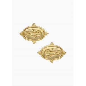 NEW SUSAN SHAW women's alligator intaglio studs earrings in gold
